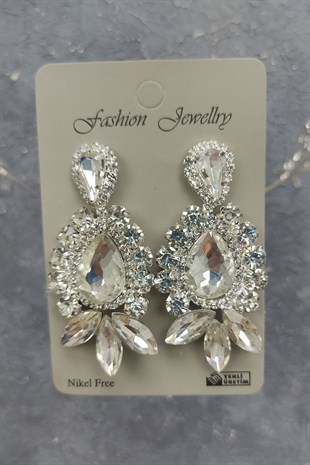 Kastra Model Gelin Tacı Ve Mekik Damla Taşlı Küpe