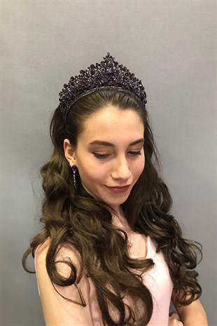 Keid Model Purple Bridal Henna Tiara and Earring