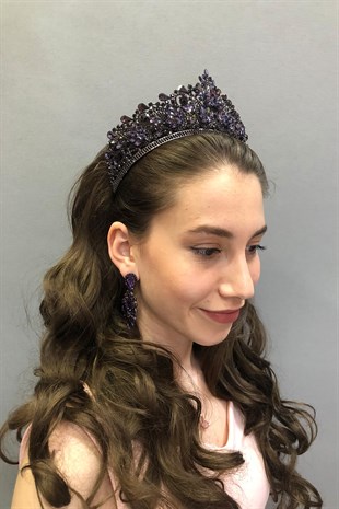 Keid Model Purple Bridal Henna Tiara and Earring