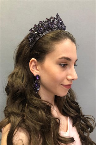 Keid Model Purple Bridal Henna Tiara and Earring