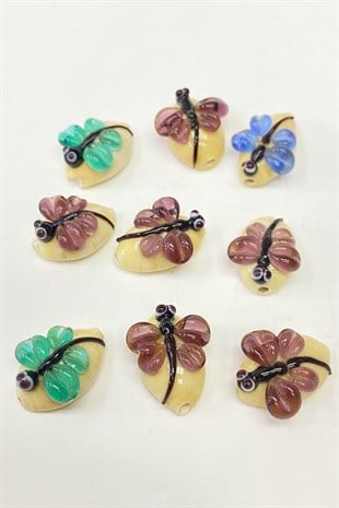 Butterfly Motif Glass Bead Pendant Cream 1 Pcs