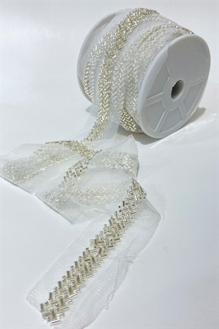 Kesme Boncuk İşlemeli Şerit Bordür 1 mt