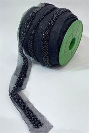 Kesme Kum Boncuk İşlemeli Şerit 1 mt