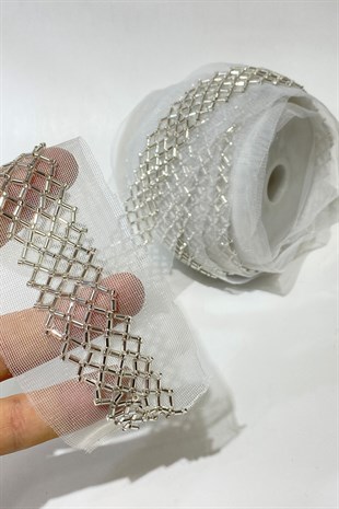 Cut and Sand Bead Embroidered Strip Border 1 mt