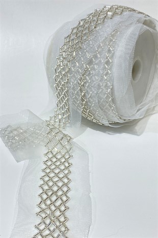 Cut and Sand Bead Embroidered Strip Border 1 mt