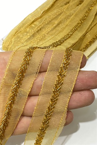 Cut and Sand Bead Embroidered Strip Border 1 mt