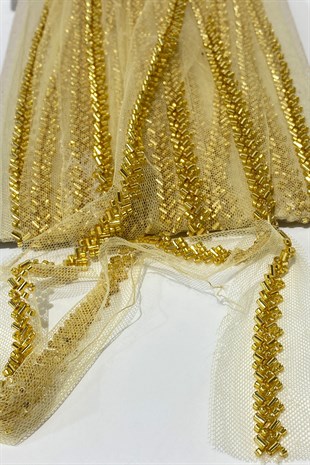 Cut and Sand Bead Embroidered Strip Border 1 mt