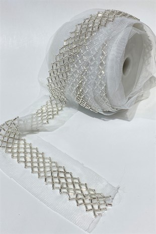 Cut and Sand Bead Embroidered Strip Border 1 mt