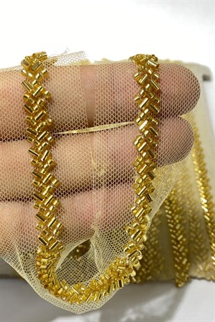 Cut and Sand Bead Embroidered Strip Border 1 mt