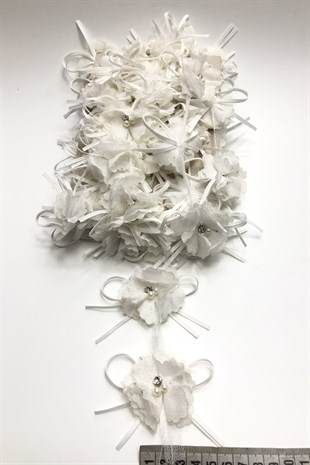 Kırık Beyaz 3 Boyutlu Taşlı Fiyonklu Şerit