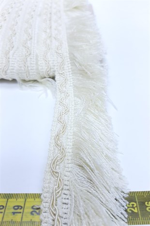 Kırık Beyaz İp Püskül Saçak Şerit 5 cm