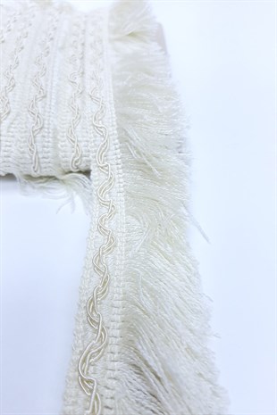 Kırık Beyaz İp Püskül Saçak Şerit 5 cm