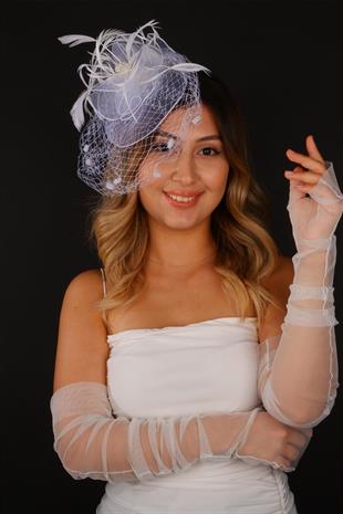 الجملة أوف وايت قبعة الزفاف Voilet Canel ملحقات الزفاف وقفازات تول