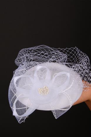 Kırık Beyaz Vualet Nikah Şapkası Canel Gelin Aksesuarı