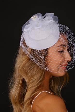 Kırık Beyaz Vualet Nikah Şapkası Canel Gelin Aksesuarı