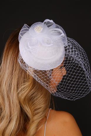 Kırık Beyaz Vualet Nikah Şapkası Canel Gelin Aksesuarı