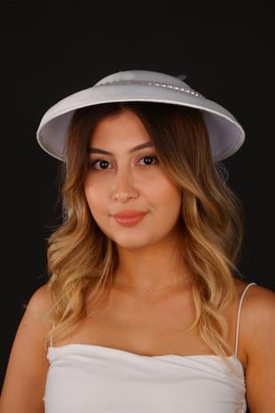 Off-White Voilet Wedding Hat with Giant Pearl Bridal Accessory