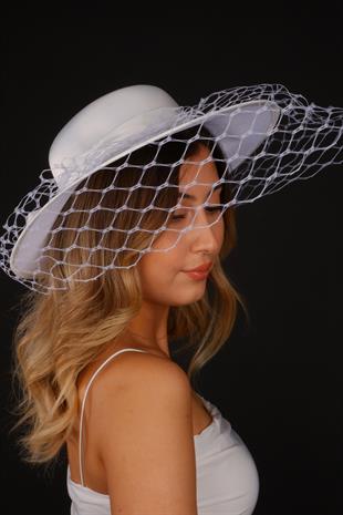 Off-White Voilet Wedding Hat Erna Tulle Bridal Accessory