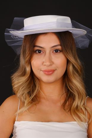Off-White Voilet Wedding Hat with Hera Bow Bridal Accessory