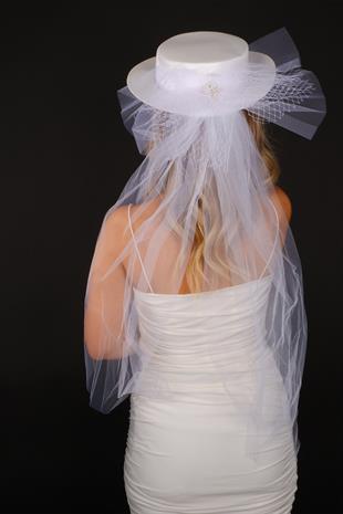 Off-White Voilet Wedding Hat with Hera Bow Bridal Accessory