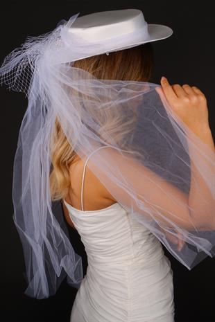 Off-White Voilet Wedding Hat with Hera Bow Bridal Accessory