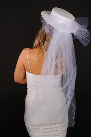 Off-White Voilet Wedding Hat with Hera Bow Bridal Accessory