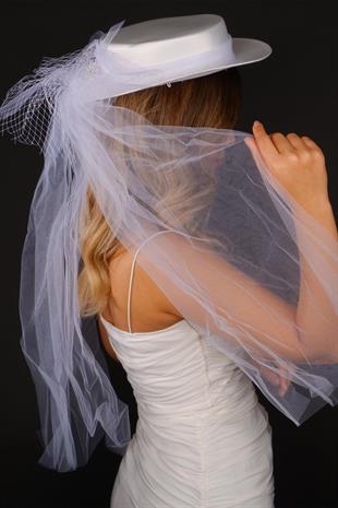 الجملة أوف وايت قبعة الزفاف Voilet مع هيرا القوس الزفاف التبعي