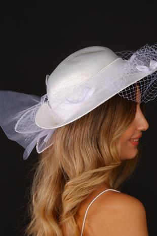 Off-White Voilet Wedding Hat Izem Bridal Accessory with Pearls