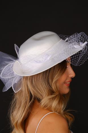 Off-White Voilet Wedding Hat Izem Bridal Accessory with Pearls