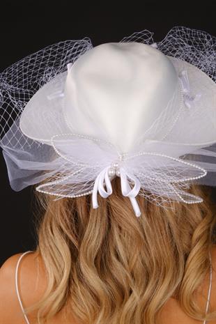 Off-White Voilet Wedding Hat Izem Bridal Accessory with Pearls