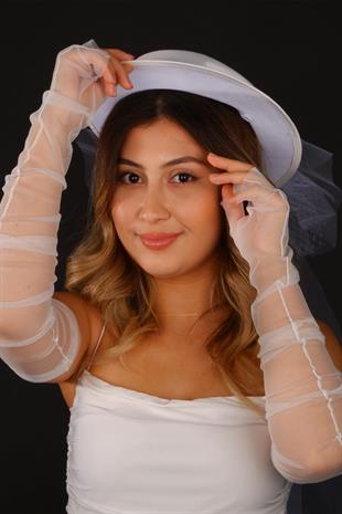 الجملة أوف وايت قبعة الزفاف Voilet مع ملحقات الزفاف لؤلؤة Izem وقفازات الزفاف