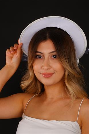 Off-White Voilet Wedding Hat with Lema Stone and Bow Bridal Accessory