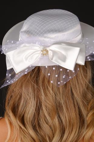 Off-White Voilet Wedding Hat with Lema Stone and Bow Bridal Accessory