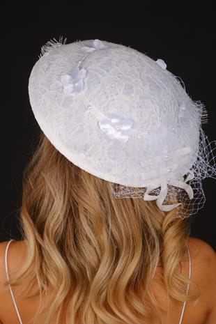 Off-White Voilet Wedding Hat Leyal Lace Bridal Accessory