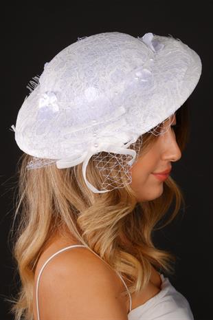 Off-White Voilet Wedding Hat Leyal Lace Bridal Accessory