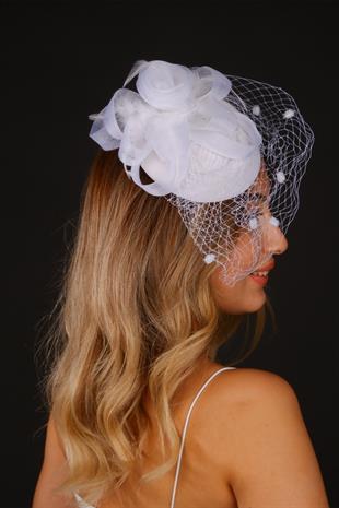 Off-White Voilet Wedding Hat with Mila Tulle Bridal Accessory