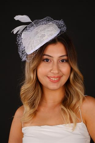 Off-White Voile Wedding Hat Miss Lace Tulle Bridal Accessory