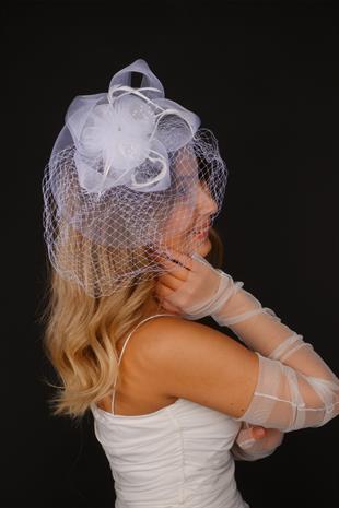 Off-White Voilet Wedding Hat Nico Tulle Bridal Accessory and Gloves