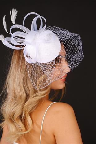Off-White Voilet Wedding Hat with Peyda Feather Bridal Accessory