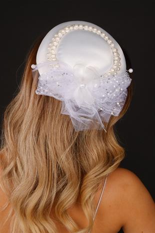 Off-White Voilet Wedding Hat Saye Pearl Bridal Accessory