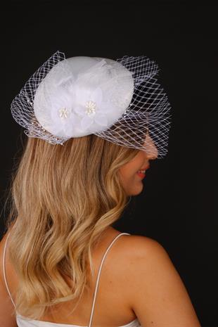Off-White Voilet Wedding Hat Vera Tulle Bridal Accessory