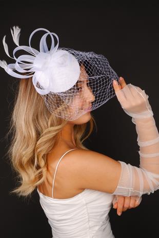 Off-White Voilet Wedding Hat Vera Tulle Bridal Accessory and Gloves