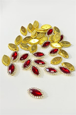Kırmıızı  Gold Kasalı Mekik Dikme Taş 10 Adet