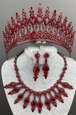 Red Henna Bridal Henna Crown Necklace Earring Set