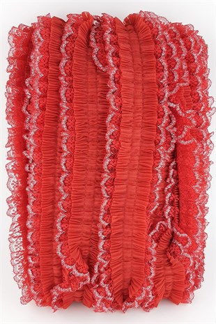 Kırmızı  Sim Dantelli Plise Fırfır