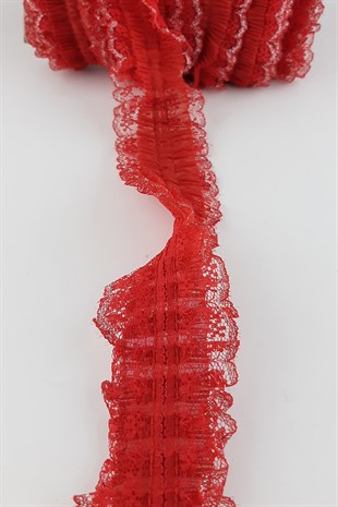 Kırmızı  Sim Dantelli Plise Fırfır