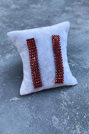 Kırmızı 4 Sıra Sallantılı Abiye Küpe