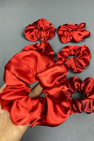 Kırmızı 6 Lı Saten Saç Lastik Toka Seti