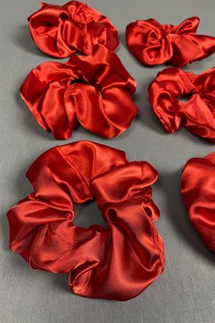 Kırmızı 6 Lı Saten Saç Lastik Toka Seti