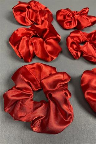 Kırmızı 6 Lı Saten Saç Lastik Toka Seti